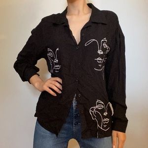 Abstract Face Black and White Top